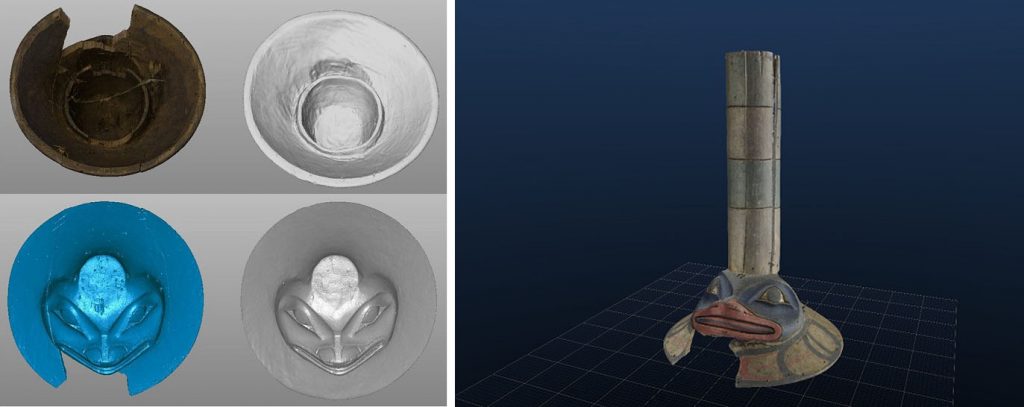 Four digital images showing the inside and outside of the hat in different colors. A digital 3D view of the sculpin hat.